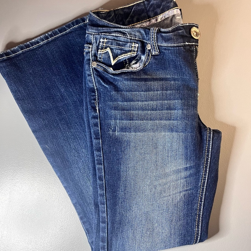 Vanity Jeans Women 28W/29L Blue Denim‎ Boot Cut Embroidered Thick Stitch